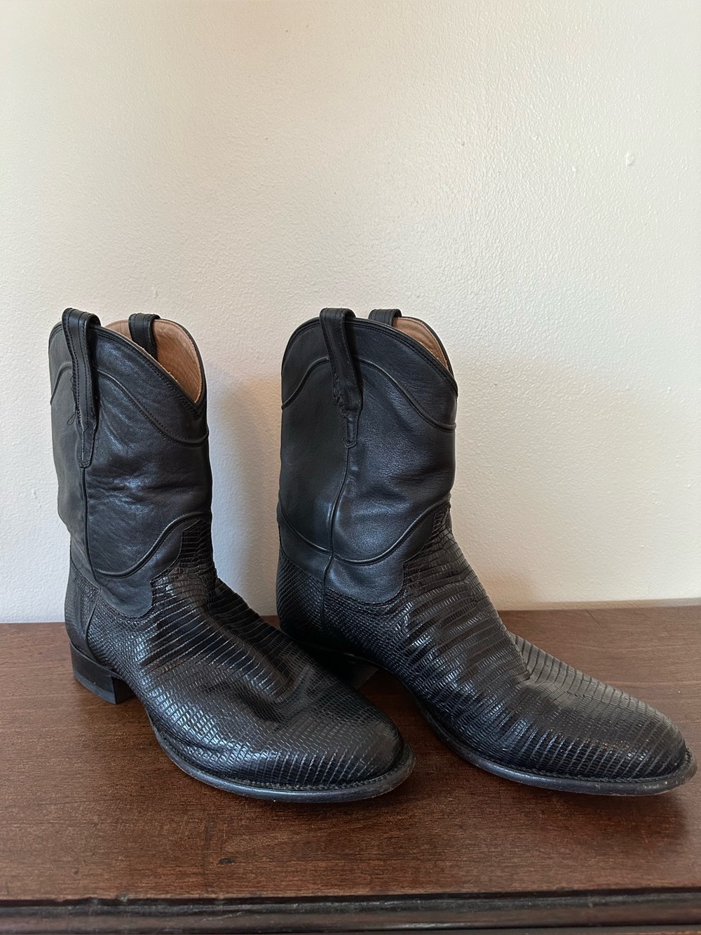 Tecovas Black Leather & Lizard Boots